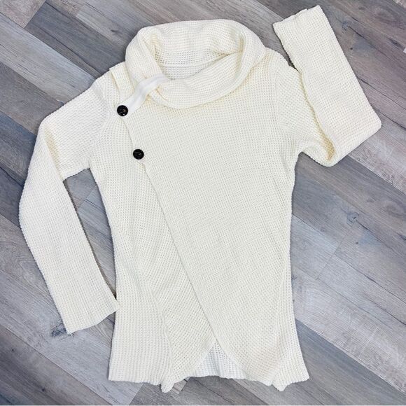 Unbranded Waffle Knit Cowl Neck Split Front Sweater Cream Large - Picture 7 of 11